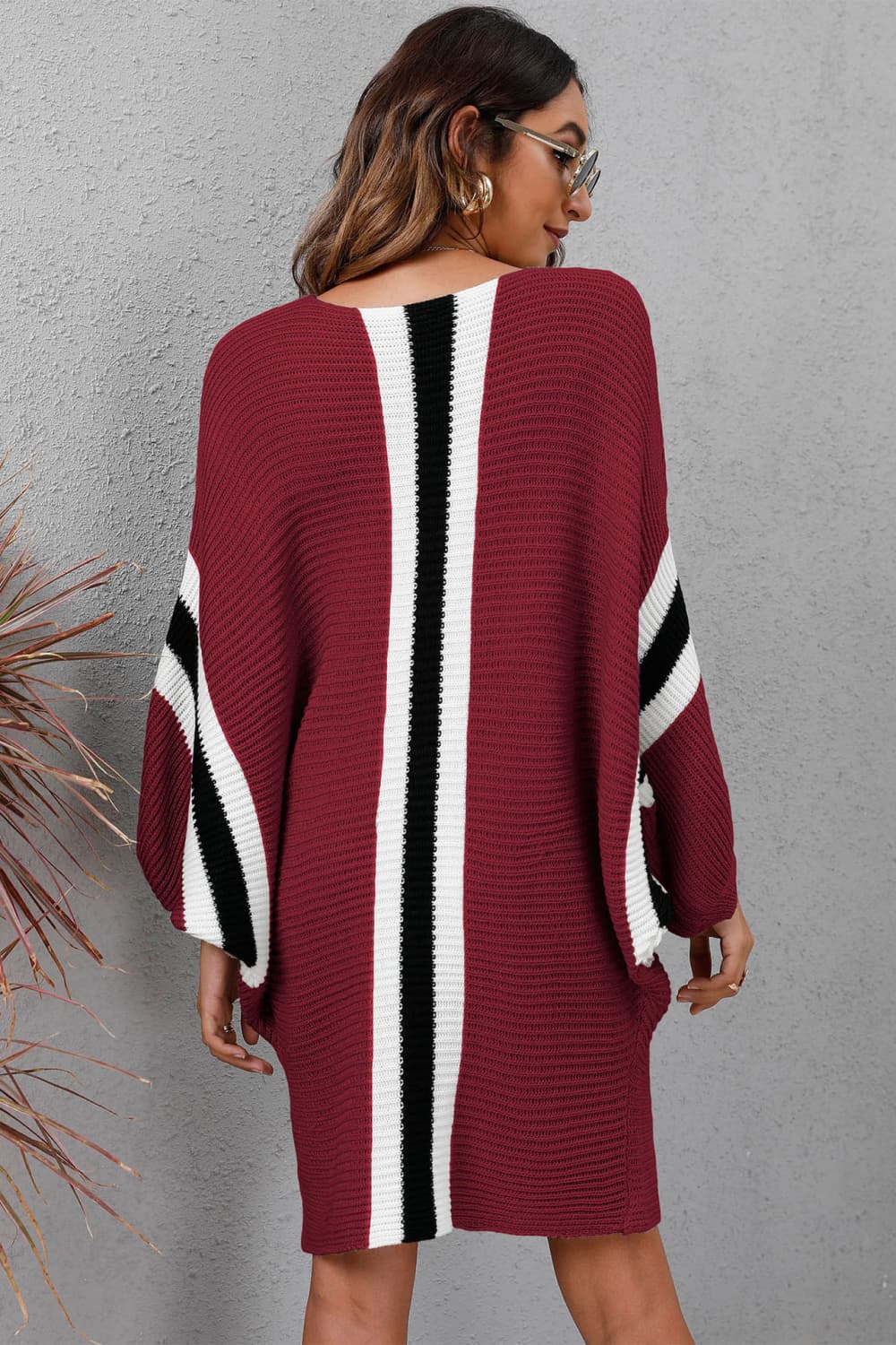 swvws Ribbed Round Neck Long Sleeve Sweater Dress