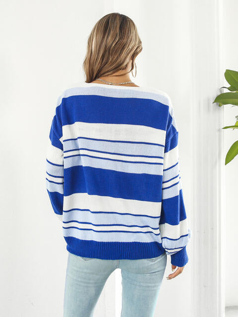 swvws Striped V-Neck Long Sleeve Knit Top