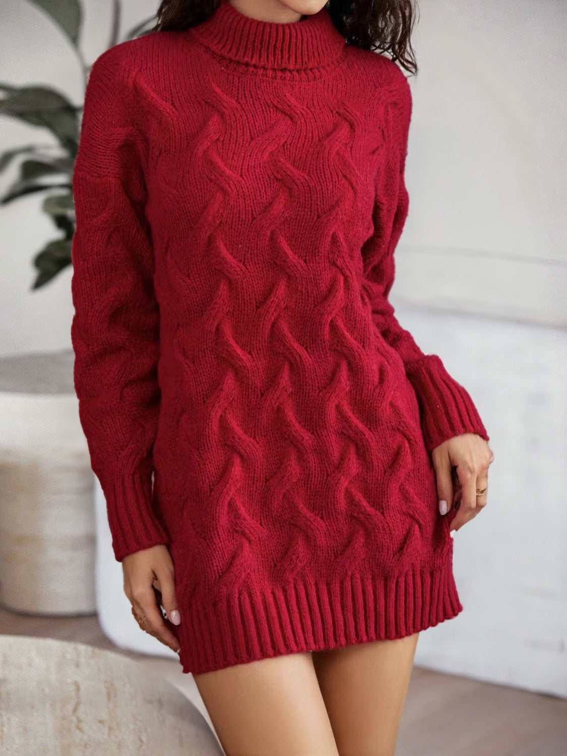 swvws Cable-Knit Turtleneck Sweater Dress