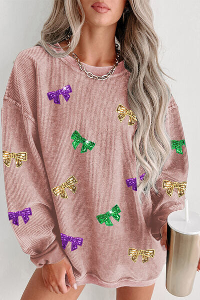 swvws (No) Bow Sequin Round Neck Sweatshirt