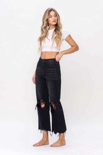 swvws Vervet by Flying Monkey Vintage Ultra High Waist Distressed Crop Flare Jeans