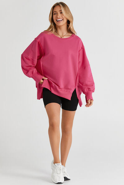 swvws Slit Exposed Seam Round Neck Sweatshirt