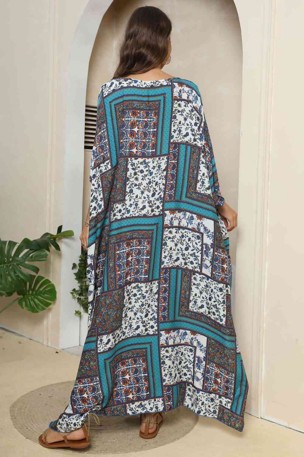 swvws Printed V-Neck Split Maxi Dress