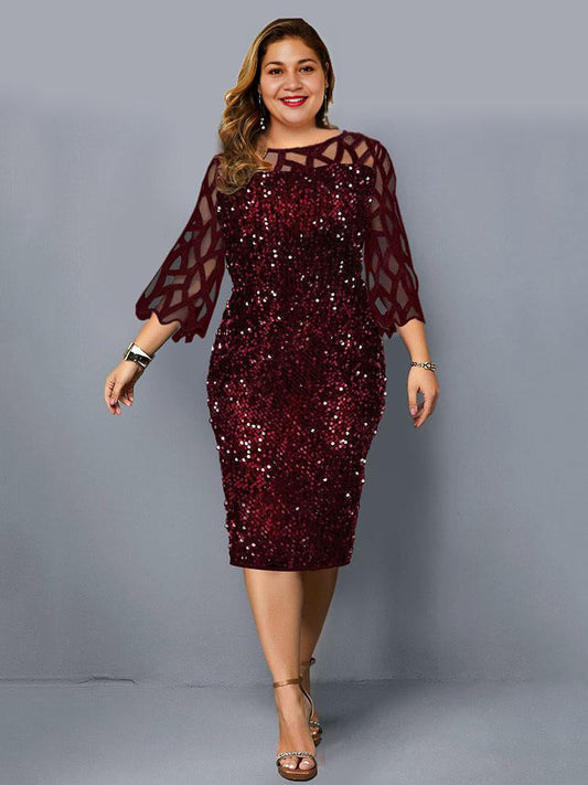 Sixsr Sequin Embellish Quarter Sleeve Dress