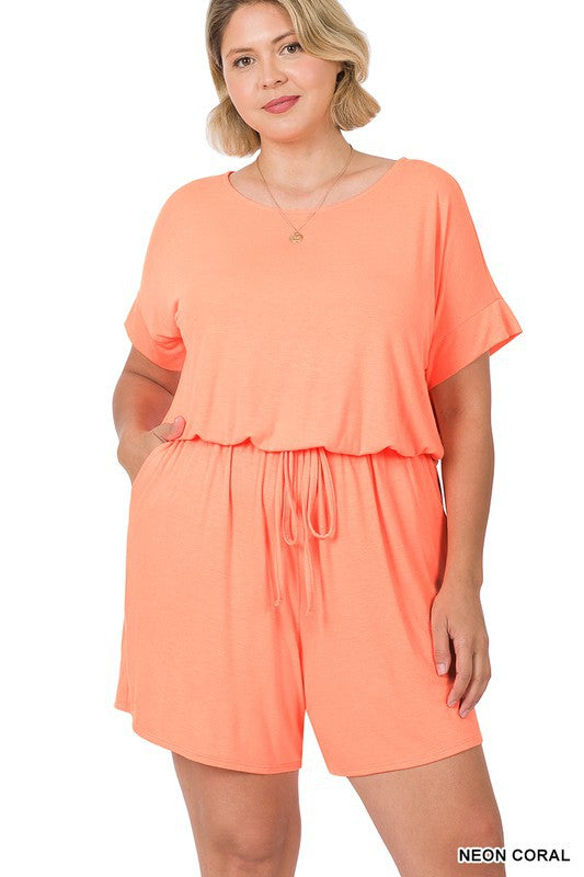 swvws Plus Romper With Elastic Waist & Back