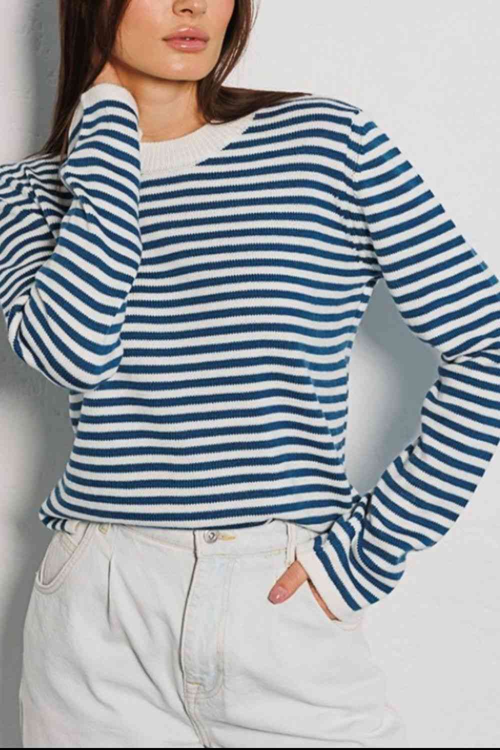 swvws Striped Round Neck Long Sleeve Sweater