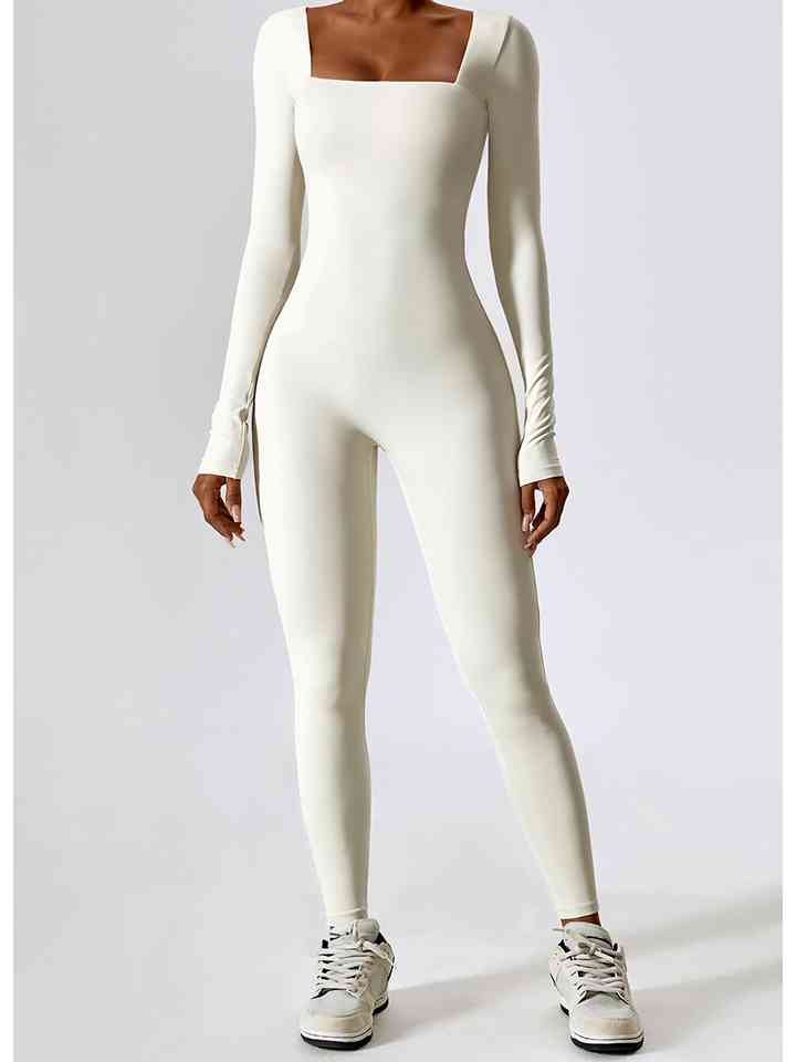 swvws Square Neck Long Sleeve Sports Jumpsuit