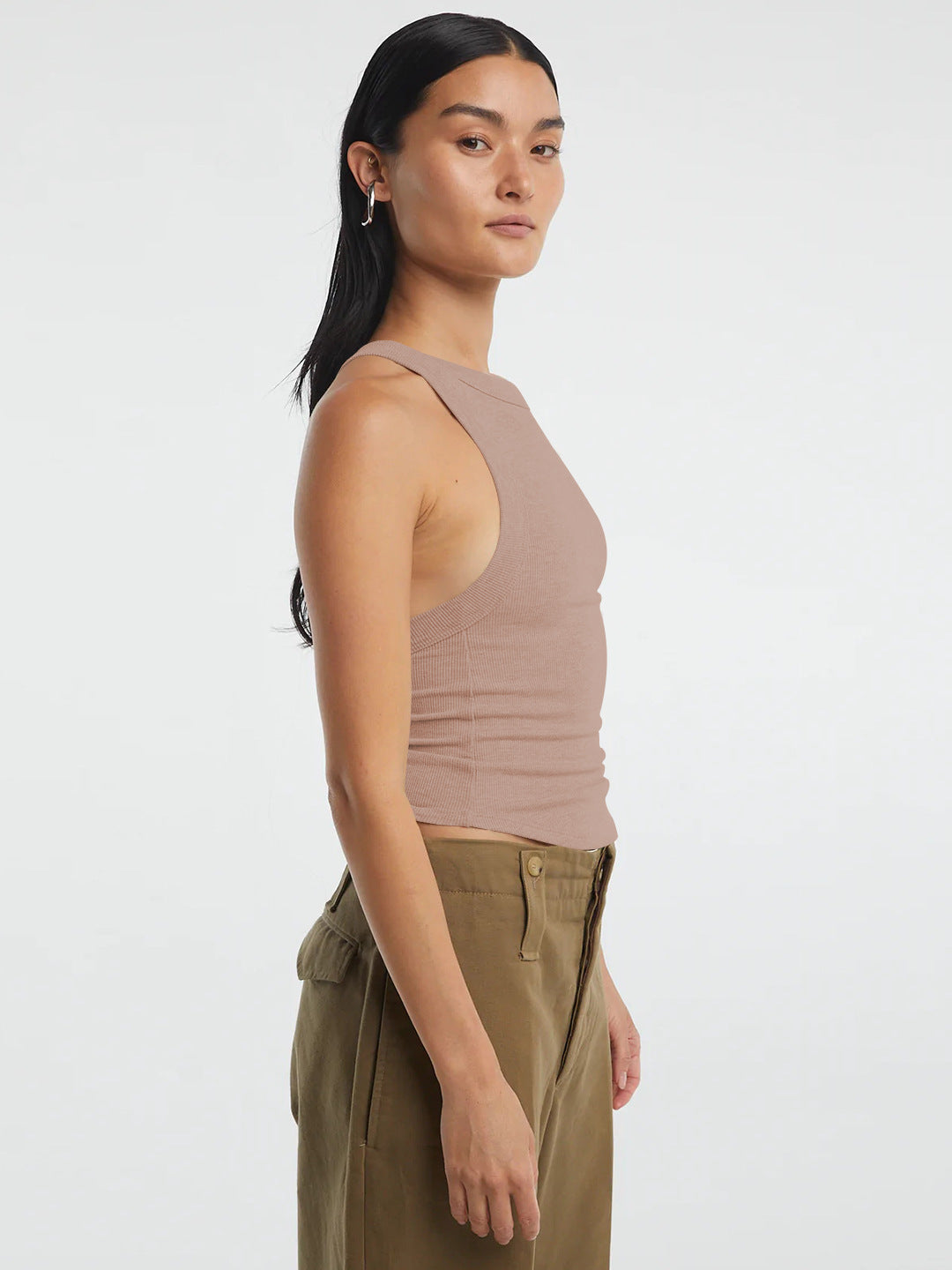 swvws Halter Neck Ribbed Cropped Top