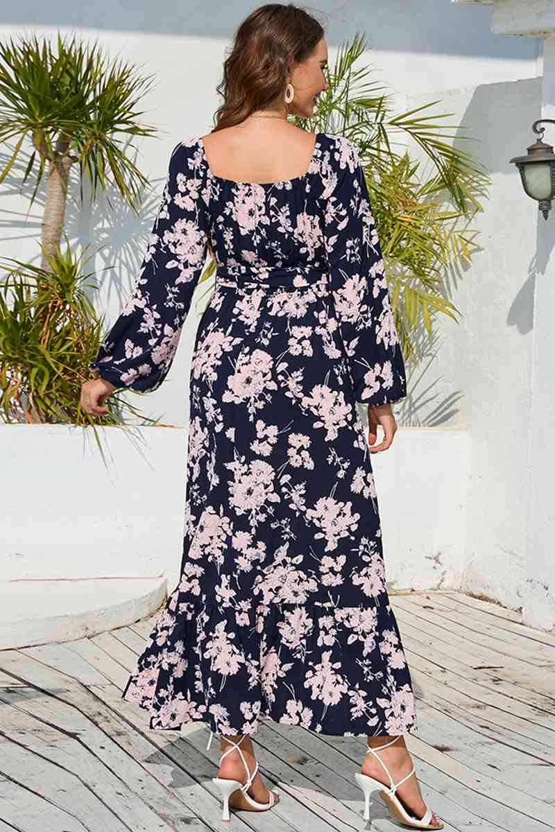 swvws Floral Print V-Neck Long Sleeve Maxi Dress