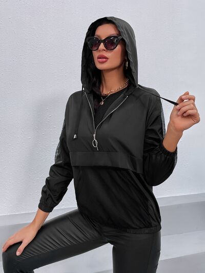 swvws Drawstring Half Zip Long Sleeve Hoodie