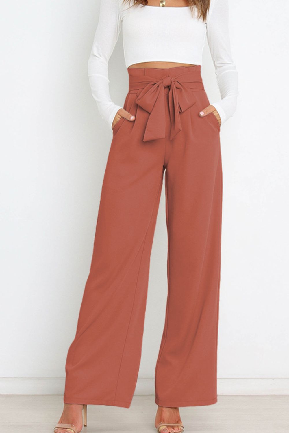 swvws Tie Front Paperbag Wide Leg Pants