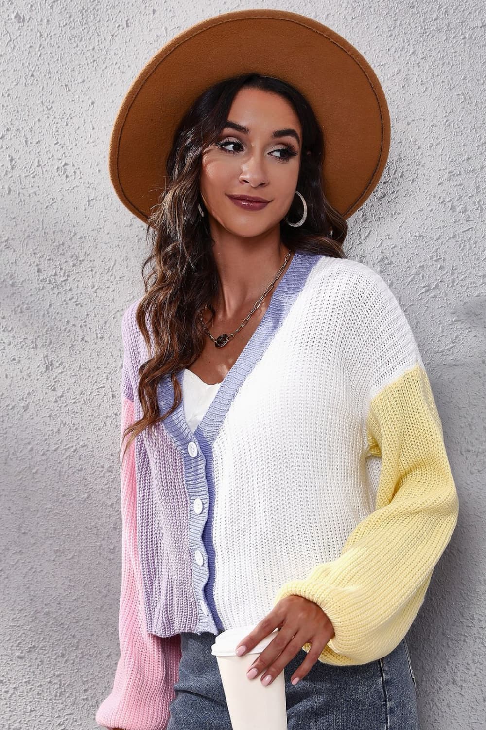 swvws Color Block Ribbed Long Sleeve Cardigan