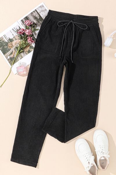 swvws Drawstring Straight Pants with Pockets