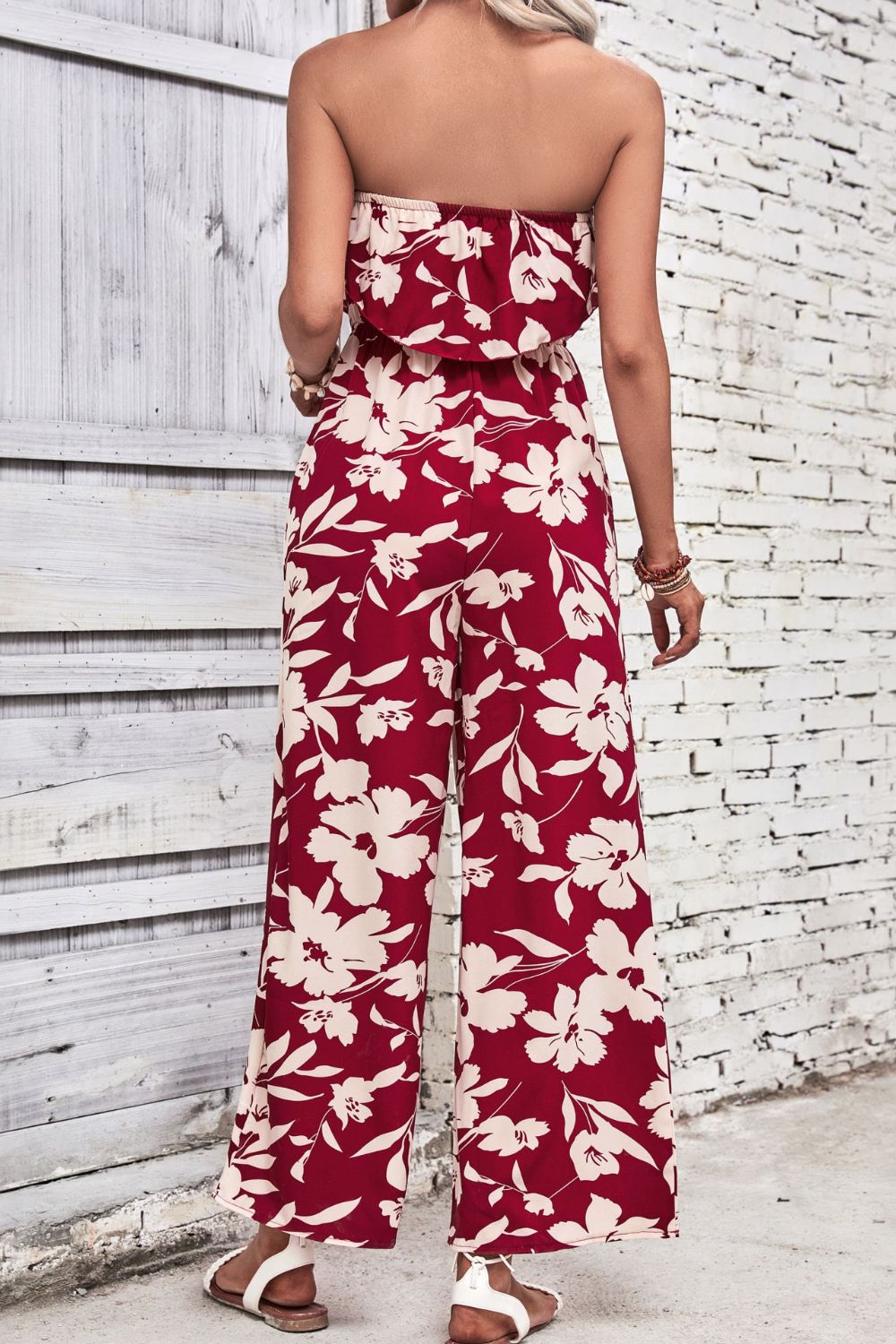 swvws Floral Strapless Wide Leg Jumpsuit