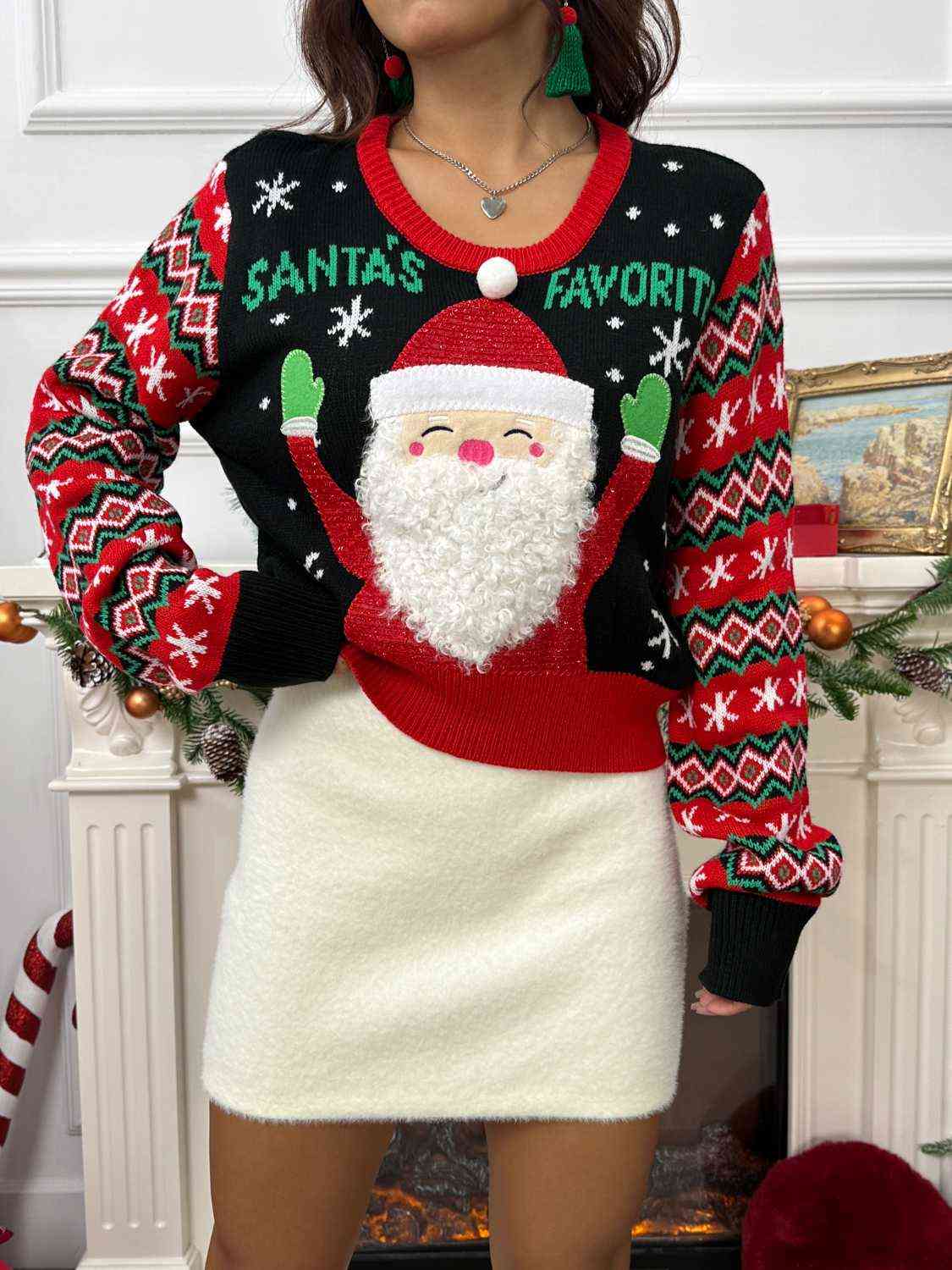 swvws SANTA'S FAVORITE Graphic Long Sleeve Sweater