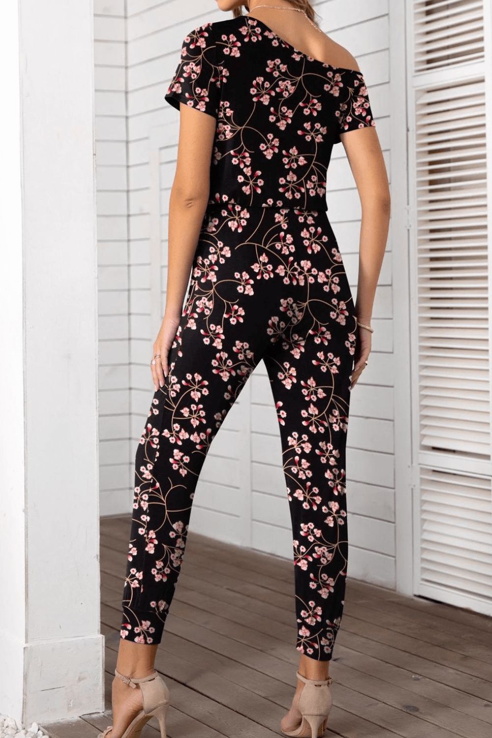 swvws Asymmetrical Neck Short Sleeve Jumpsuit