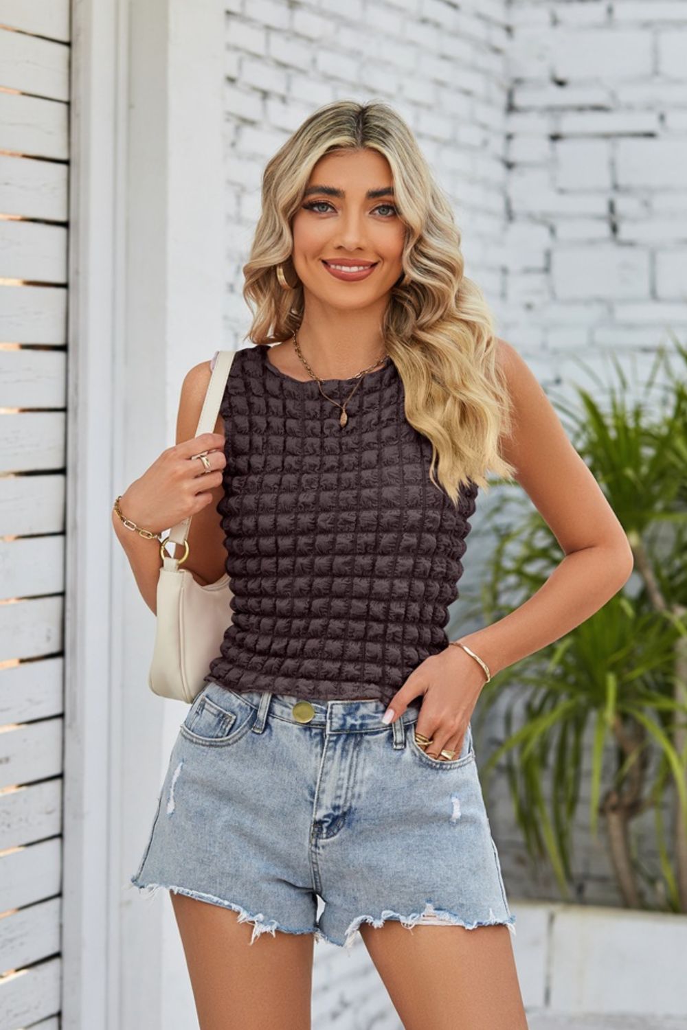 swvws Textured Round Neck Tank