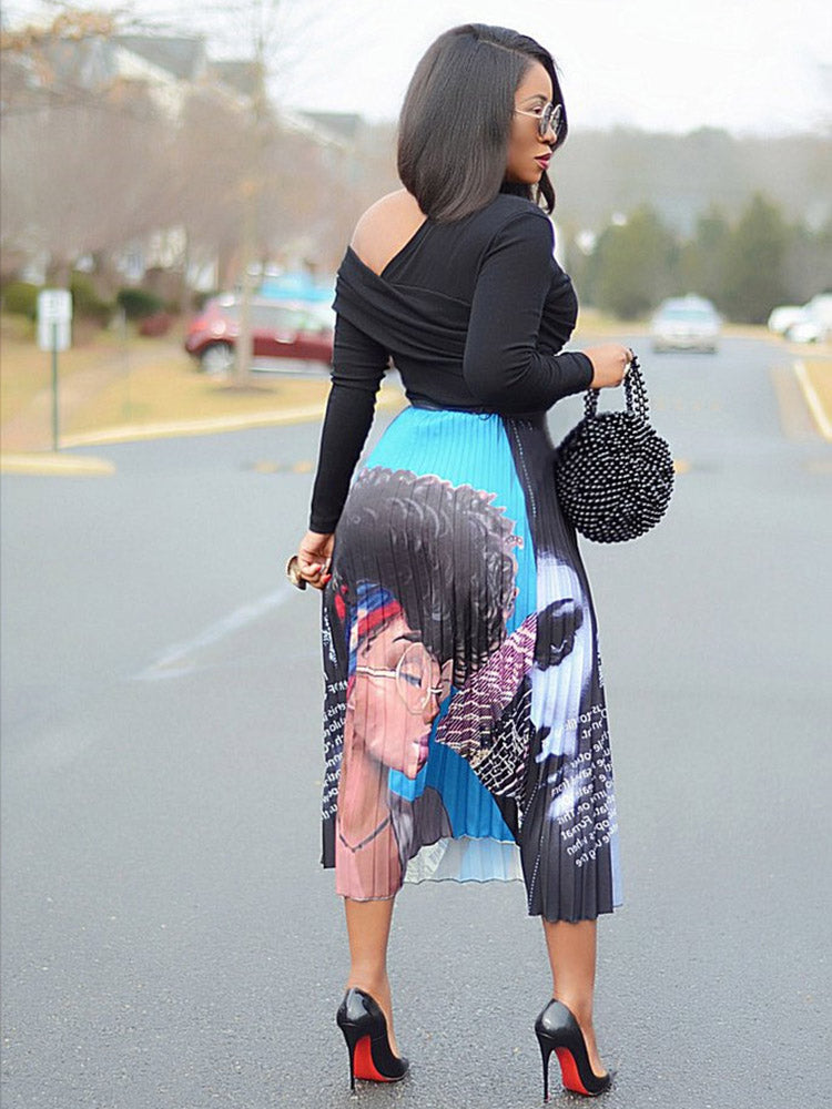 Sixsr Cartoon Pleated Skirt