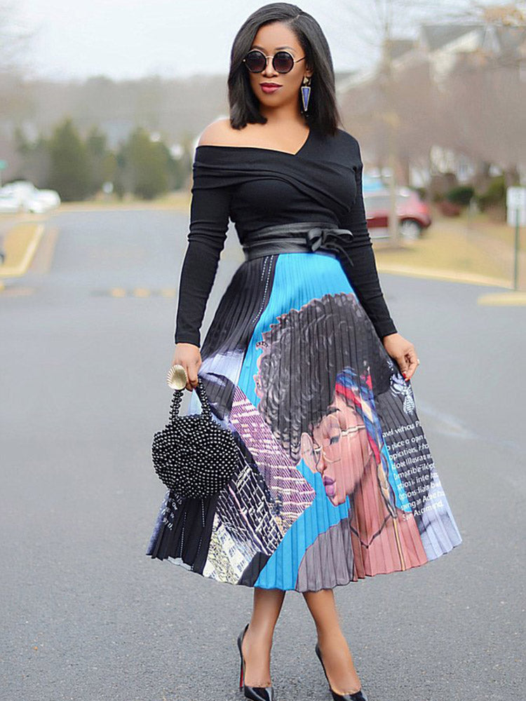 Sixsr Cartoon Pleated Skirt