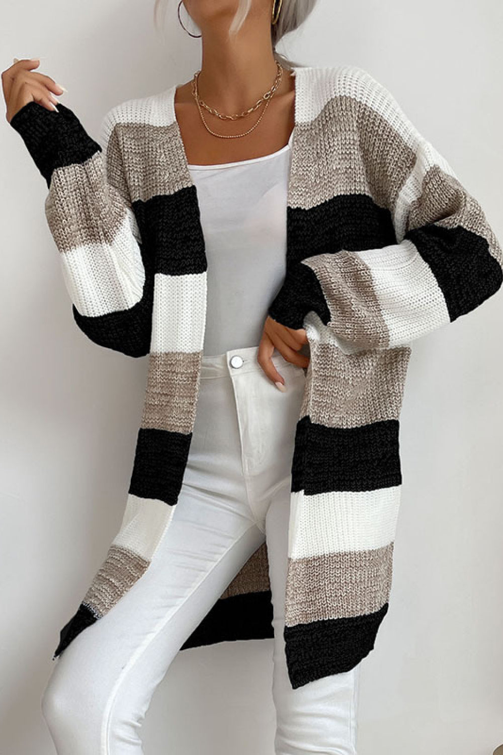 swvws Striped Long Sleeve Duster Cardigan