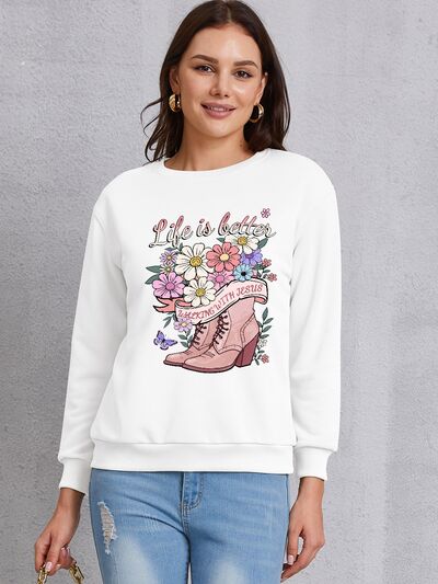 swvws Graphic Round Neck Long Sleeve Sweatshirt