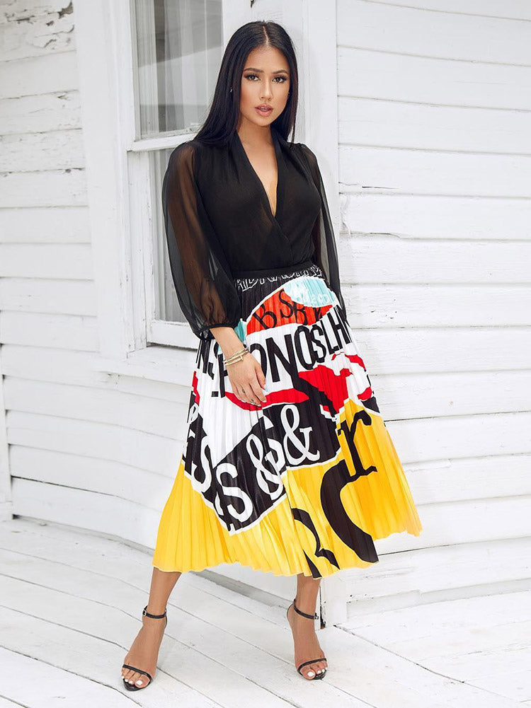 Sixsr Cartoon Pleated Skirt