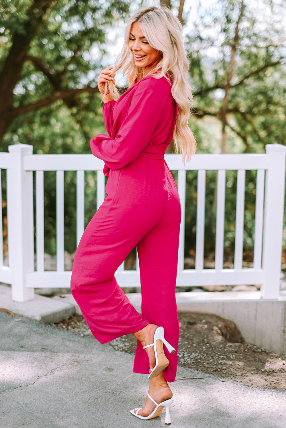 swvws Belted V-Neck Wide Leg Jumpsuit