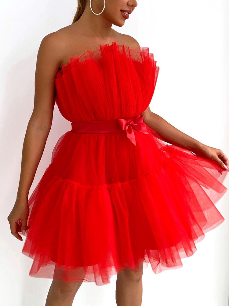 Sixsr Bow Decor Layered Tulle Cocktail Dress