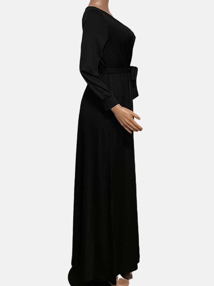 Sixsr V Neck Belted Maxi Dress