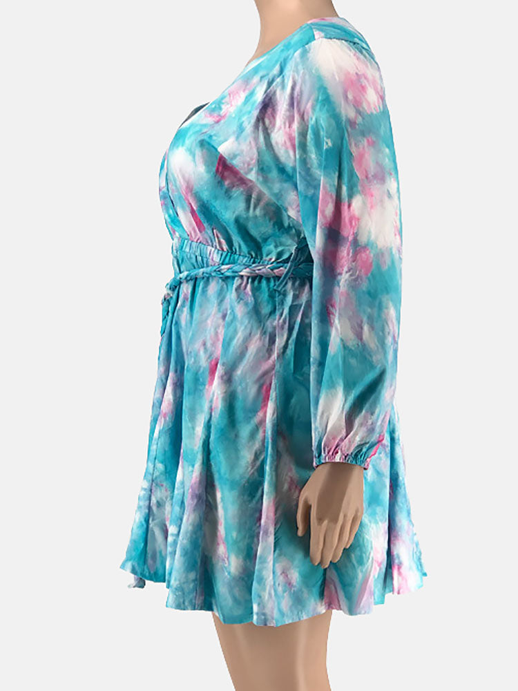 Sixsr Tie Dye Belted Midi Dress