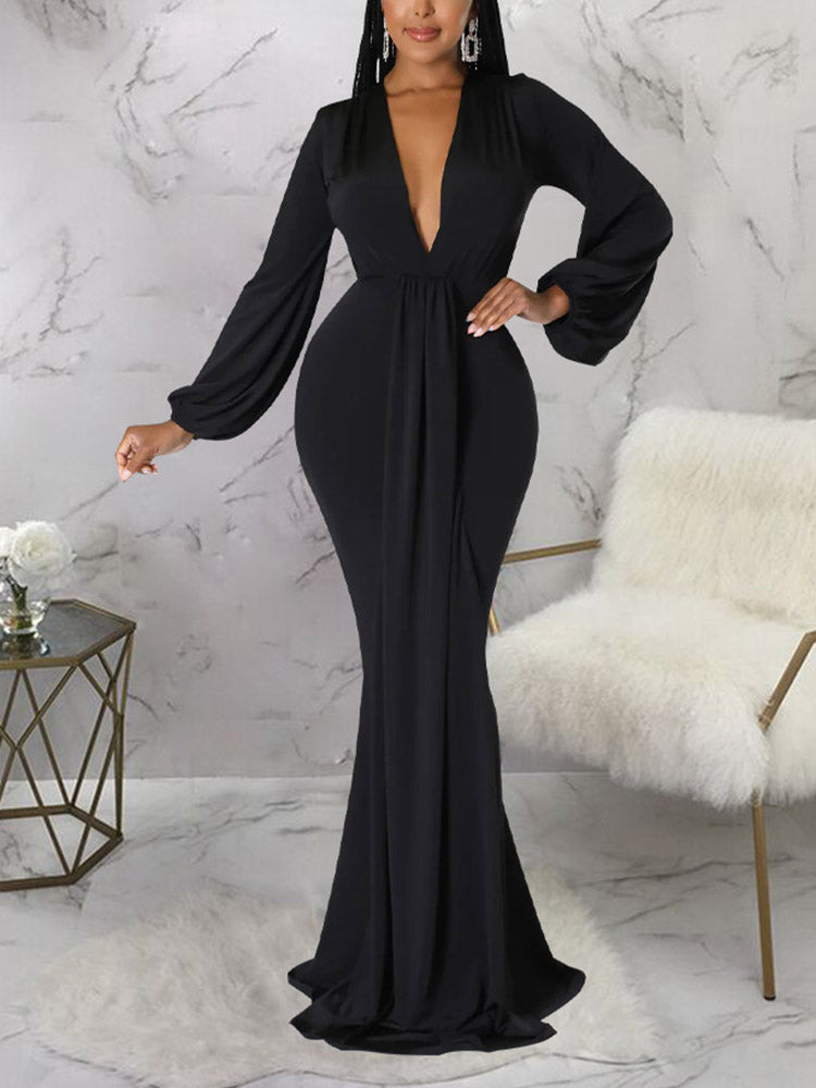 Sixsr Deep V Neck Evening Maxi Dress