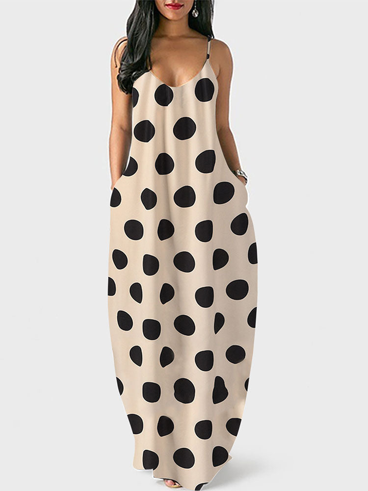 Sixsr Polka Dot Print Spaghetti Strap Dress