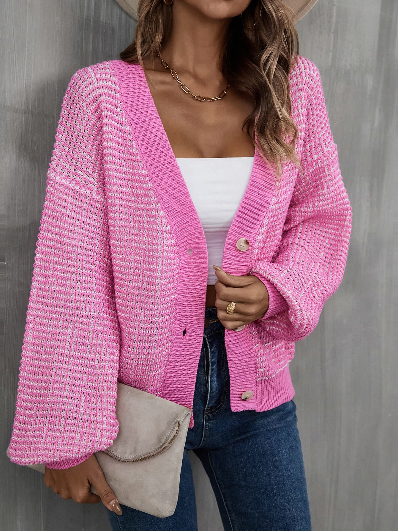 swvws V-Neck Dropped Shoulder Cardigan