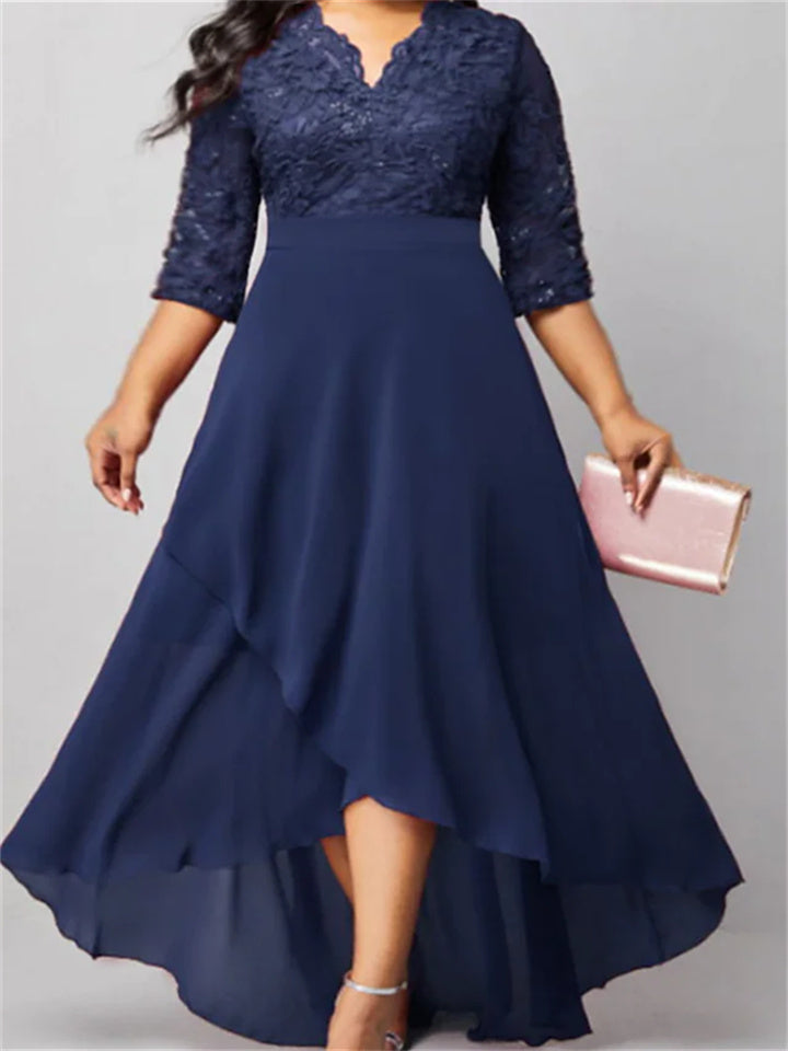 swvws Women's Plus Size Holiday Dress Solid Color V Neck Layered 3/4 Length Sleeve Spring Fall Formal Midi Dress Party Date Dress