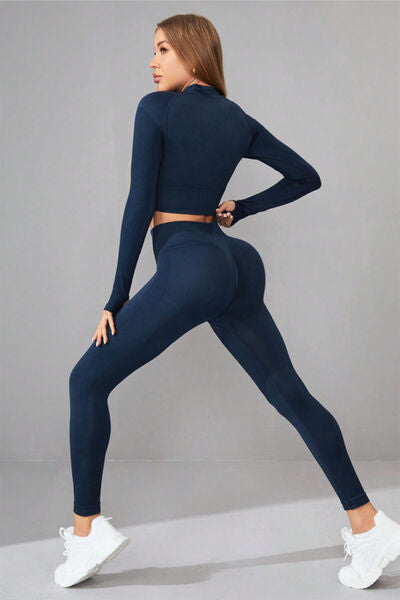 swvws Mock Neck Long Sleeve Top and Pants Active Set