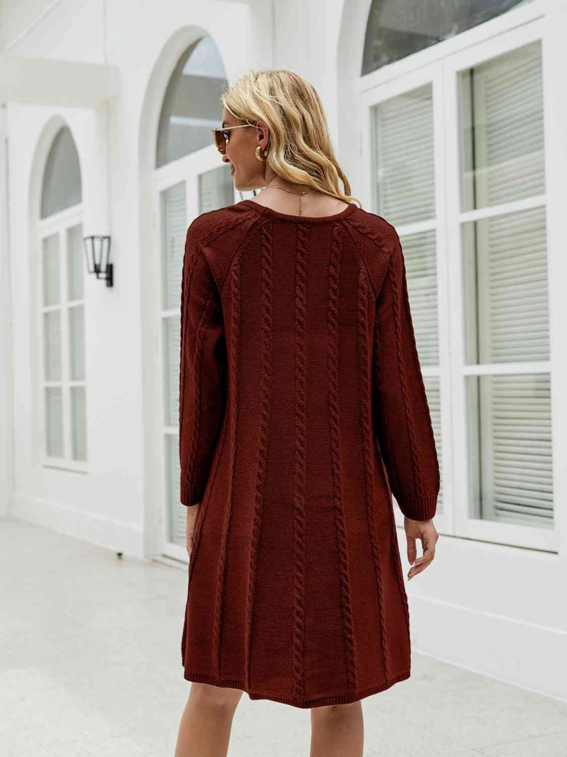 swvws Cable-Knit Long Sleeve Sweater Dress