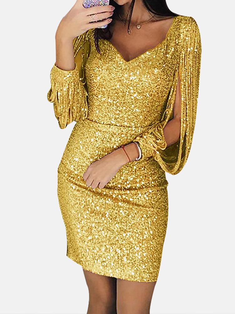 Sixsr Tassel Sequin Midi Dress