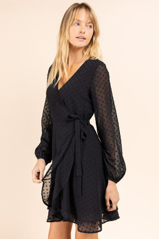 swvws Long Sleeve Double Layer Wrap Dress