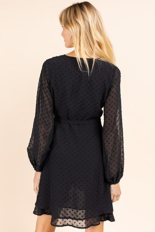 swvws Long Sleeve Double Layer Wrap Dress