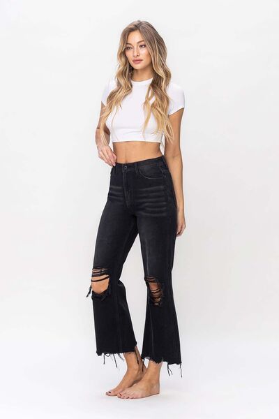 swvws Vervet by Flying Monkey Vintage Ultra High Waist Distressed Crop Flare Jeans