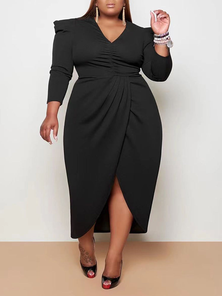 Sixsr Ruched Front Split Dress