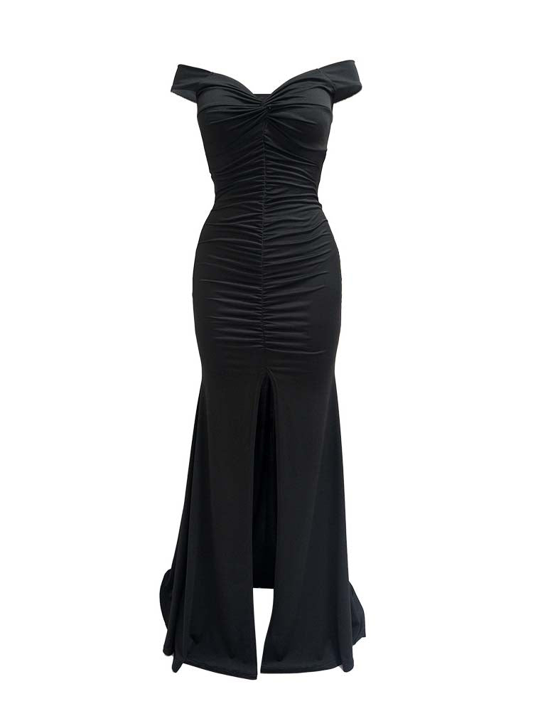 Sixsr Off Shoulder Wrapped Slit Maxi Dress