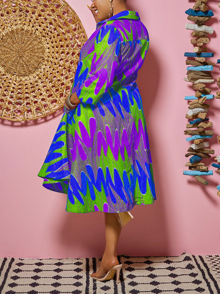 Sixsr Printed A-Line Shirt Midi Dress