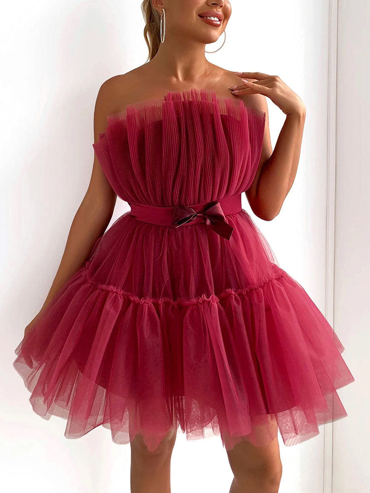 Sixsr Bow Decor Layered Tulle Cocktail Dress