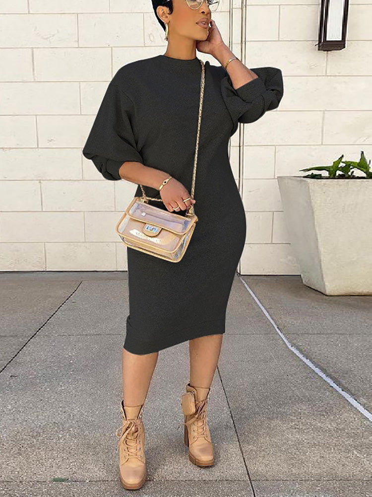 Sixsr Three-Quarter Sleeve Midi Dress