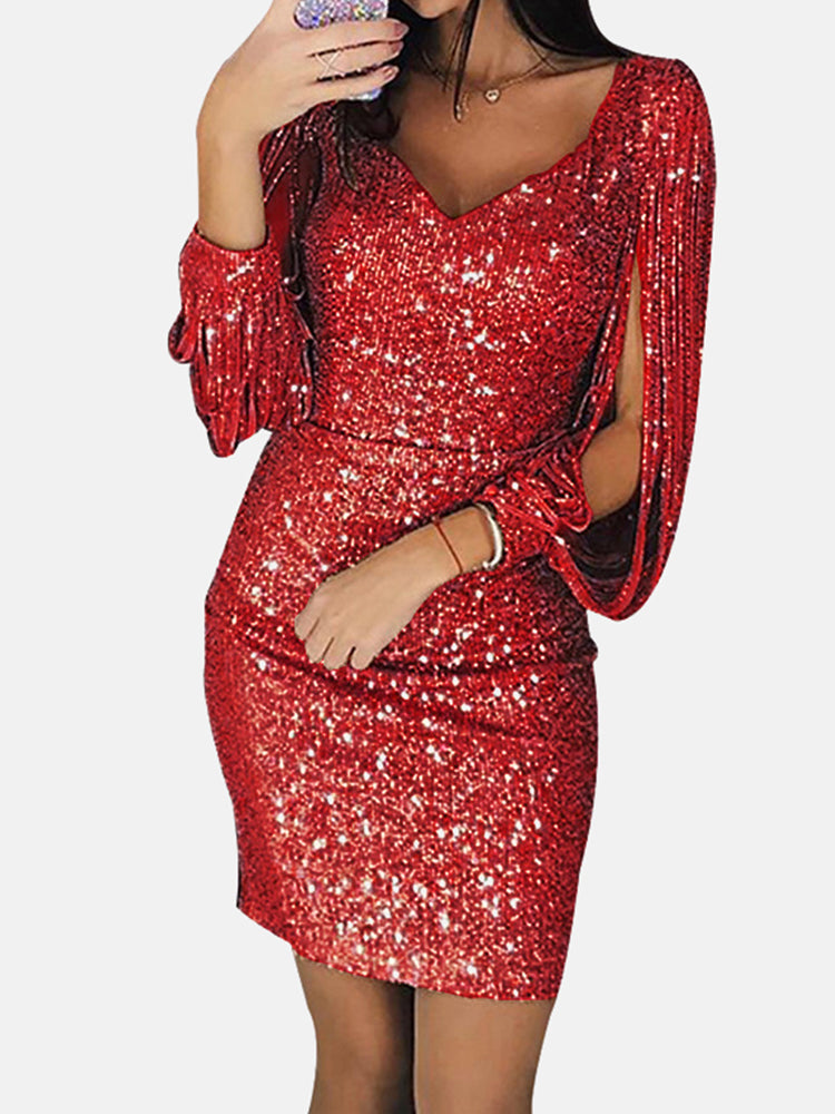 Sixsr Tassel Sequin Midi Dress