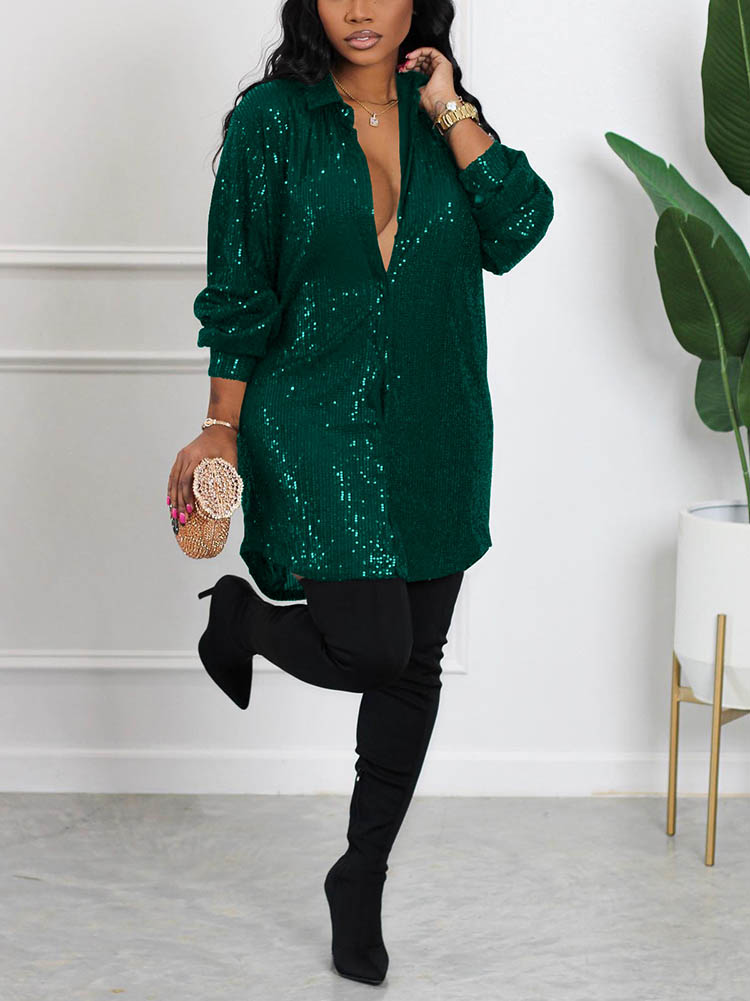 Sixsr Sequin Shirt Mini Dress