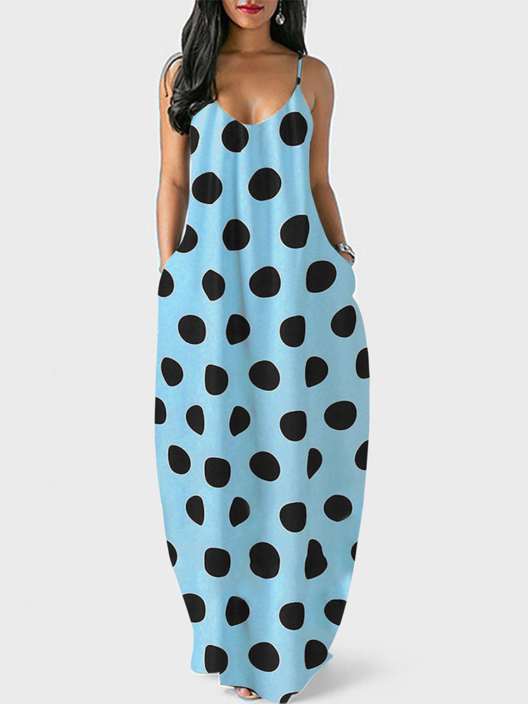 Sixsr Polka Dot Print Spaghetti Strap Dress