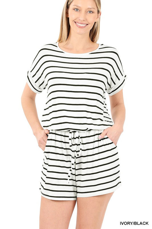 swvws Stripe Romper With Pockets