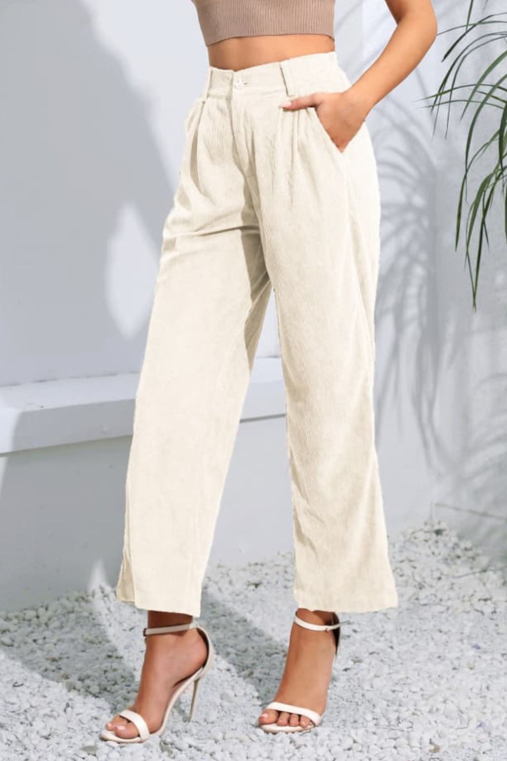 swvws Buttoned  Straight Hem Long Pants